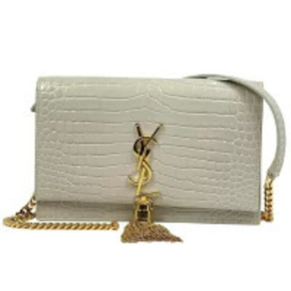 Saint Laurent Kate Chain Wallet Clutch Bag Tassel Shoulder Leather Beige